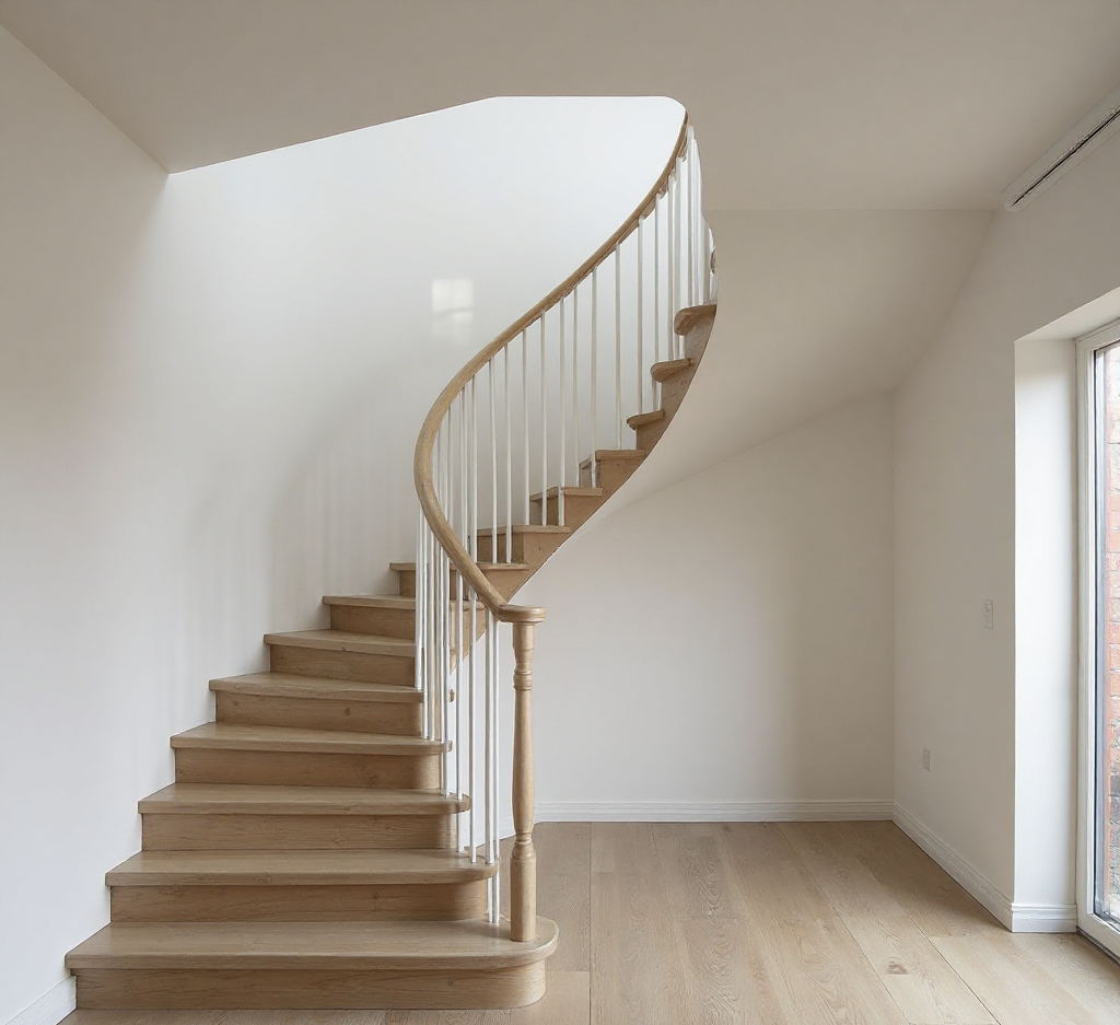 Victorian staircase 3D design with ornate wrought iron railing and curved spiral form